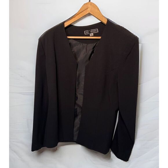 Halston Blazer Size 14 Black Open Minimalist Work - Picture 1 of 8